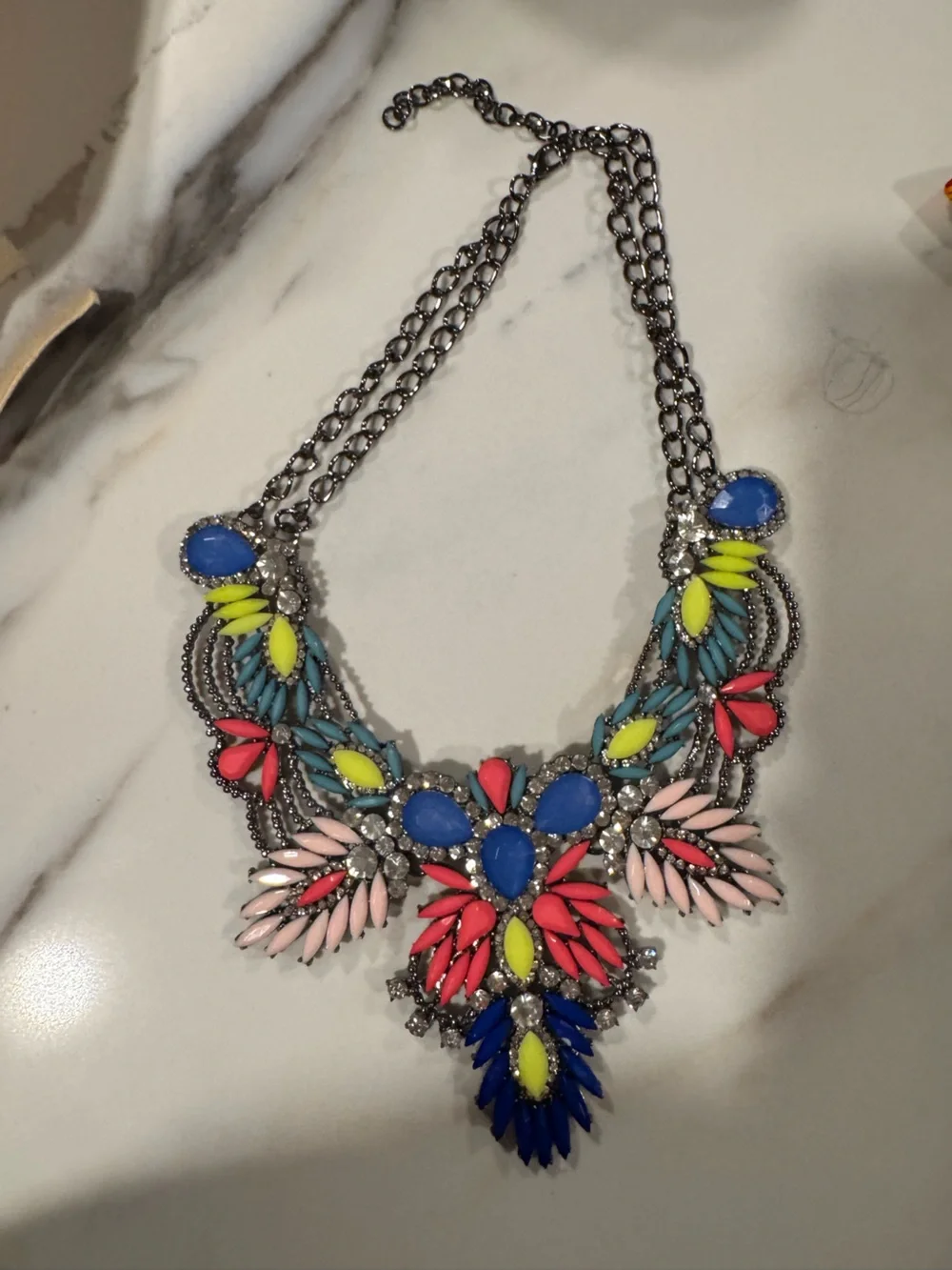 Multicolor Statement Crystal Bib Necklace - Bold Floral Design